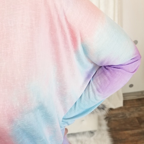 Lightweight Slub Knit Spring Top Tie Dye Dolman Top Pastel Tops - Picture 8 of 9